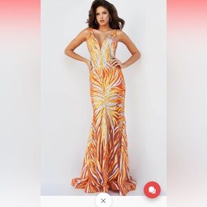 Jovani Orange Yellow Bodycon Prom Dress